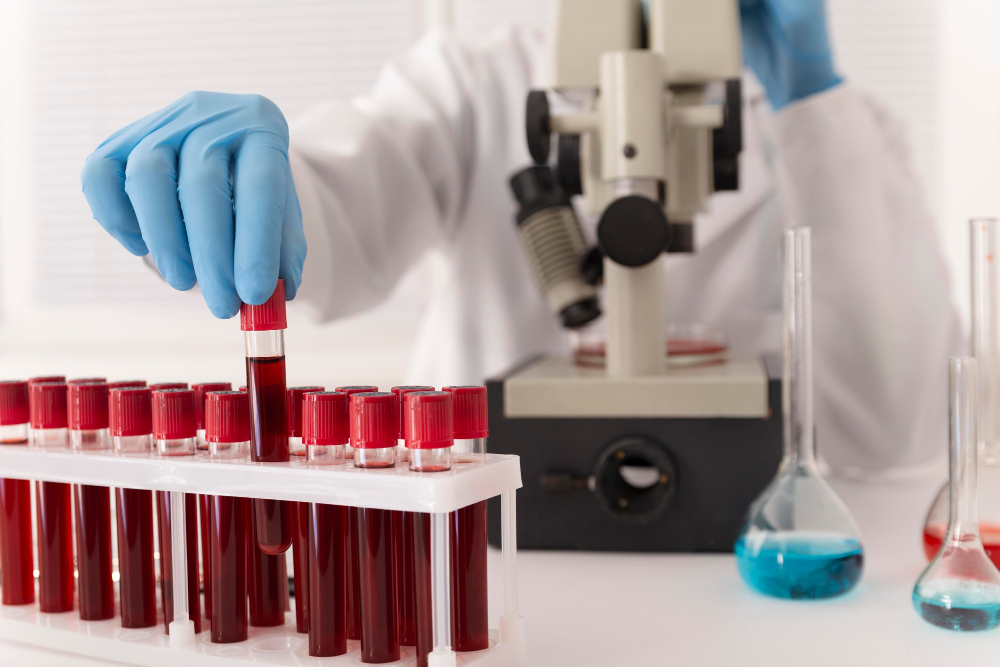 The blood is processed in a centrifuge to separate and concentrate the platelets.
